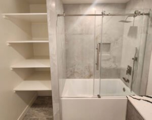 using vertical space for bathroom storage