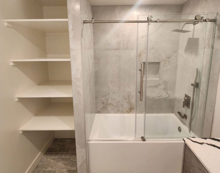 using vertical space for bathroom storage