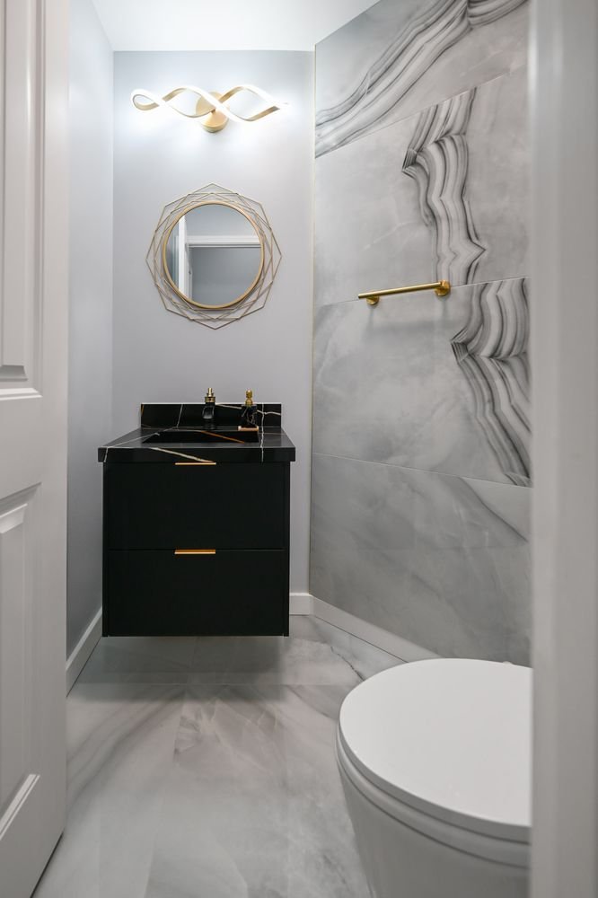 bathroom renovation with floating vanity