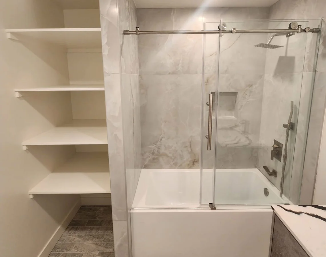 using vertical space for bathroom storage